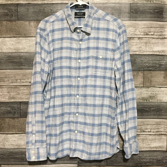 Nordstrom Trim Fit Flannel Shirt Men’s XL Gray Blue Plaid 100% Cotton - Picture 6 of 9